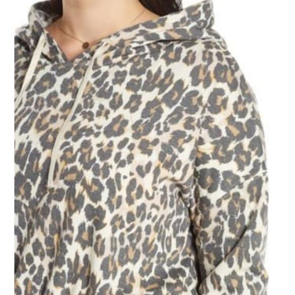 bp Tops - BP Leopard Print Cropped Hooded Sweatshirt - 2X